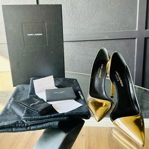 Saint Laurent Vitellino Laminato, Leather high heels size 37 color gold, Used.